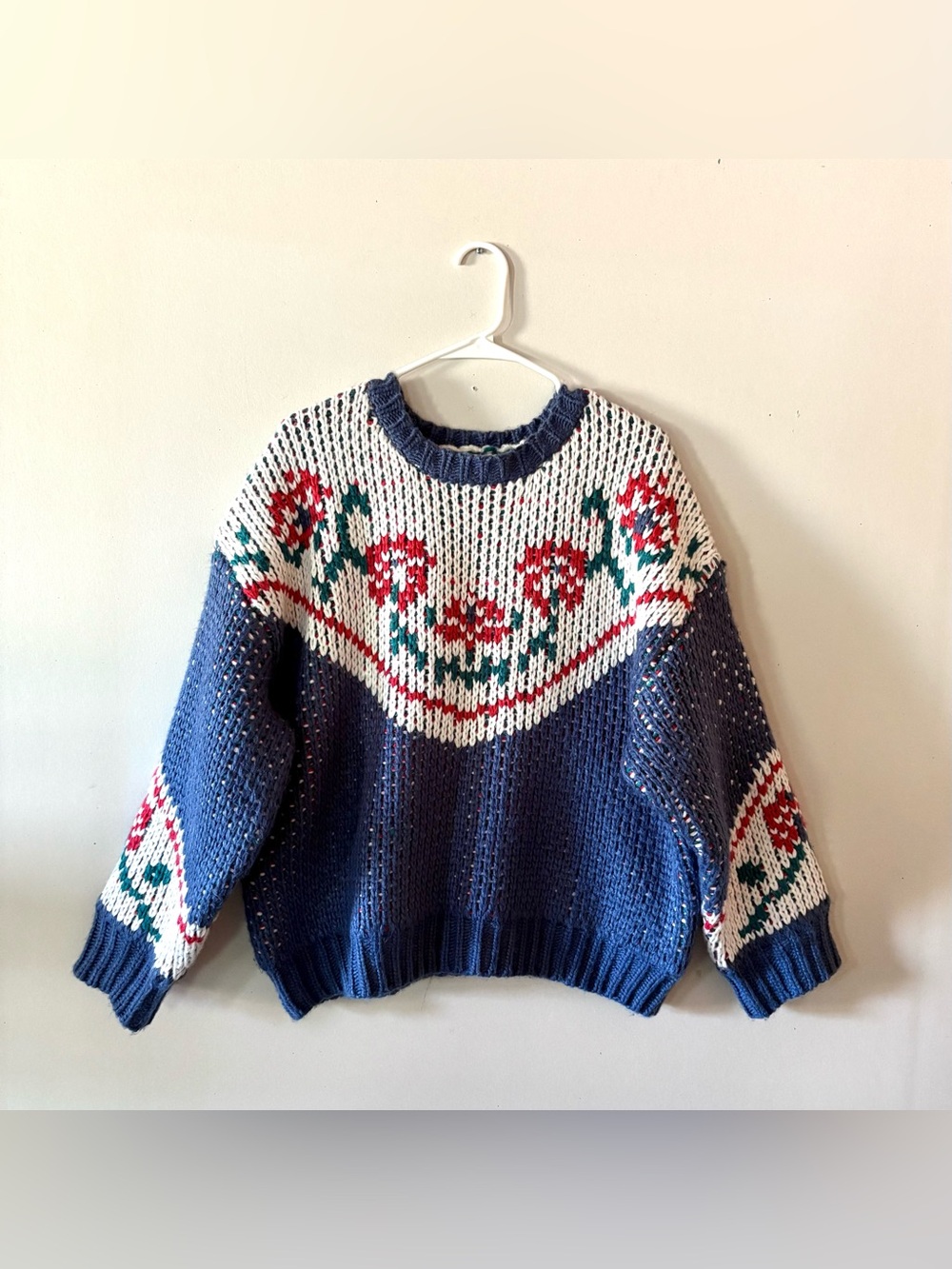 Bailey Rose Women’s Christmas Cowgirl Blue Floral Knit Crewneck Heavy Sweater